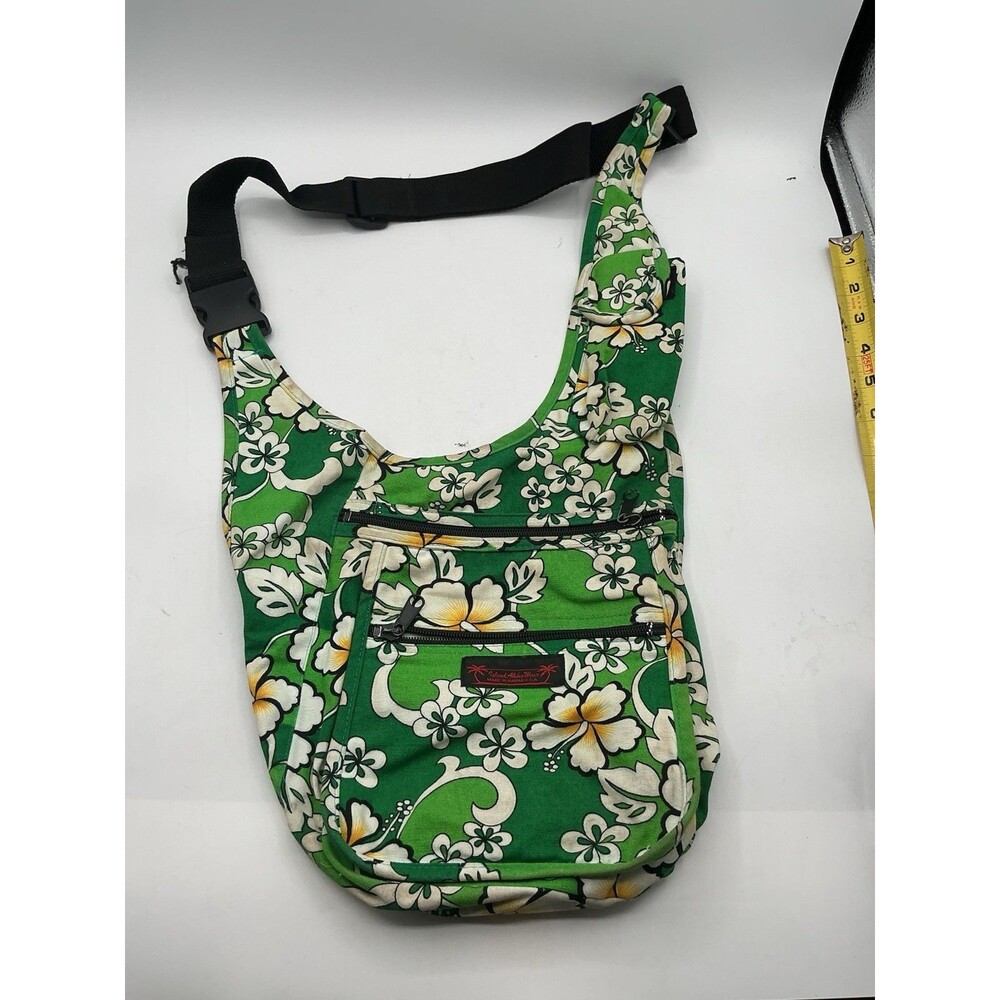 Retro Aloha Wear Hawaiian Floral Sling Crossbody Bag Green White Beach Boho